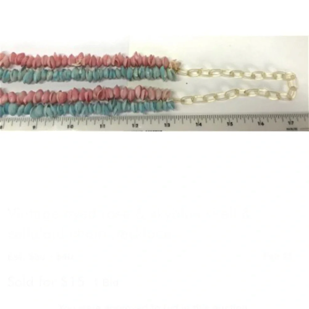 Vintage dyed rose &‎ skyblue shell & celluloid chain necklace